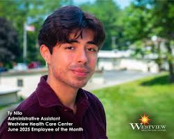 Ty Nilo earned acknowledgement as Westview Health Care Center's Employee of  the Month in June. Ty provides operational support to multiple teams at  Westview as an Administrative Assistant; aiding the healthcare, maintenance,