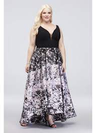 Chi chi london bardot floral jacquard off the shoulder gown (plus size) $120.00. V Neck Plus Size Ball Gown With Floral Print Skirt David S Bridal