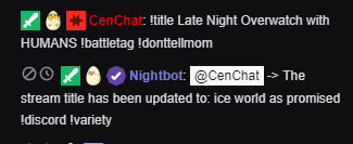 This saves the streamer from having to do it themselves, so they can focus on the con. Title Game Commands Are One Action Behind Nightbot Nightdev Community Forums