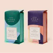 Kona Coffee Purveyors Is A Stunning Display Of Reexamining The Roots Of A Company Coffee Packaging Coffee Label Coffee Bag Design