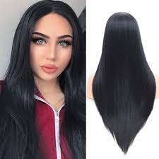 22+ inches cut your way. Ymhpride Natural Straight Black Long Wig For Ladies Soft Synthetic Hair Realistic Looking Heat Resistant Fiber Half Hand Tied 22 Inches Amazon Co Uk Beauty