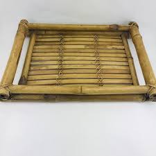 Felicia large d19.7 bamboo woven basket boho wall hanging decor, round decorative serving tray for fruit, snack, coffee table, chic rustic wall pediment and home decoration (rhombus black large) by foundstone™. Vintage Rattan And Bamboo Serving Tray Wicker Serving Tray Etsy In 2021 Wicker Serving Trays Vintage Rattan Tray
