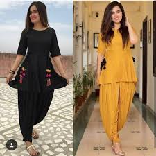 Black And Yellow Suit Design Partywear Yellow Black Cotton Two Combo Dhoti Patiyala Suit Indian Designer Outfits Patiyala Dress Indian Designer Wear
