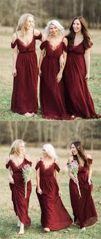 Simple Dark Red Chiffon Long Bridesmaid Dresses Cheap Off The Shoulder Burgundy Wedding Party Dress Bridesmaid Dresses Perfect Wedding Dress Bridesmaid