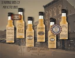 24 Mini Saloon Bottle Labels Printable Wild West Booze Shot Bottle Tags For A Barn Country Wedding Party Rye Whiskey Bourbon Gin Ale Brew In 2020 Bottle Labels Printable Bottle Bottle Labels