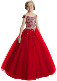 Amazon Com Huamei Girls Princess Tulle Beaded Straps Ball Gowns Flower Girl Pageant Dresses 2 Us Re Girls Formal Dresses Little Girl Pageant Dresses Kids Gown