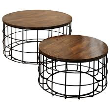 Stylecraft Round Wood Nested Chinese Cherry Wood Top Black Powder Coat Frame Coffee Tables Set Nesting Coffee Tables Round Wood Coffee Table Coffee Table Wood