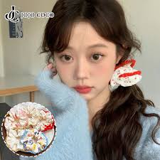 JOJO COCO Little Bear Fur Ball Bow Large Intestine Hair Ring Summer Ball  Head Sweet Girl Hair Accessories