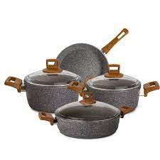 Karaca biogranit premium silver mega set 9 parça. Karaca Silver Stone Bio Granit 7 Parca Dokum Set Karaca