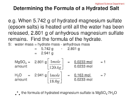It is defined as the mass in grams of one mole of substance and each element has its own unique molar mass. Ppt Highland Science Department Determining The Formula Of A Hydrated Salt Powerpoint Presentation Id 4271907