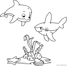 Show your kids a fun way to learn the abcs with alphabet printables they can color. Cute Dolphin And A Shark Under Sea Coloring Page Coloringall
