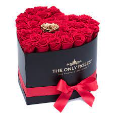 Red With One Gold Preserved Roses Heart Black Huggy Rose Box Preserved Roses Rose Gift Luxury Flowers