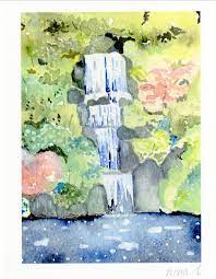 Zen Garden Waterfall Art Japanese Garden Waterall By Ninahuangart 15 00 Waterfall Drawing Waterfall Art Zen Garden