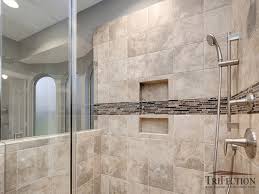 Glass accent tiles for bathroom. Bathroom Glass And Stone Linear Mosaic Accent Tile After Trifection Remodeling Construction