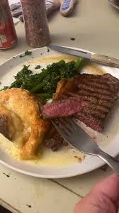 It's been awhile since I made a steak dinner and it turned out alright…  twice baked potatoes with cheese and some tender stem broccoli … practice  makes perfect… dang but practice on