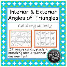 Interior Exterior Angles Of Triangles Matching Activity Exterior Angles Interior And Exterior Angles Middle School Math