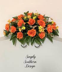 Cemetery Saddle Arrangement Orange Roses Saddle Decoration Etsy Funeral Floral Funeral Flower Arrangements Cemetery Flowers