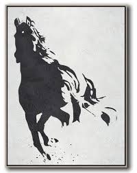 Black And White Wall Art Design Vertical Minimal Art Mn212b Horse Canvas Painting Abstract Horse Painting Minimal Painting