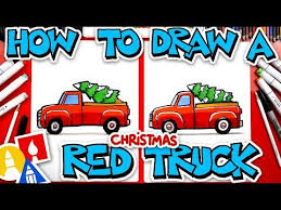 How To Draw A Red Christmas Truck With Tree Youtube Art For Kids Hub Holiday Art Projects Christmas Tree Truck
