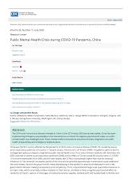 Pdf Public Mental Health Crisis In China During The Coronavirus Covid 19 Pandemic