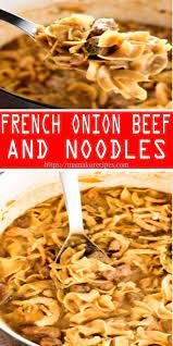 In same skillet, over medium heat, cook bell pepper and onions 5 to 6 minutes or until tender, stirring occasionally. French Onion Beef And Noodles Mamaku Recipes Beef And Noodles Beef Dinner French Onion