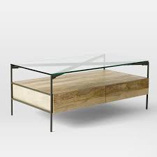 French art deco large coffee or cocktail table, black glass top circa 1940s. Glass Topped Industrial Storage Coffee Table