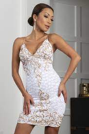 White and gold short dress. White Gold Cocktail Dress Miami Dress Design Short Dress Fashion Baccio Couture