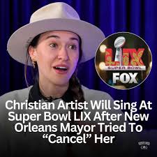 Lauren Daigle triumphantly returns to New Orleans to sing at the Super Bowl  after being "canceled" by the city's mayor, LaToya Cantrell, in 2020. Full  story in the caption.
