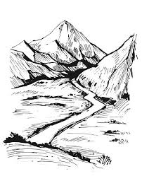 Black And White Road Drawing Road Sketch Hand Drawn Illustration Converted To Vector In 2020 Nature Sketches Pencil Scenery Drawing Pencil Mountain Drawing
