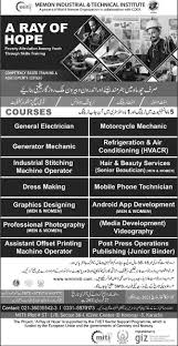 Computer courses at computer collegiate: Memon Industrial And Technical Institute Miti Karachi Diploma Cert After Matric Admission 2021 Last Date Dealine
