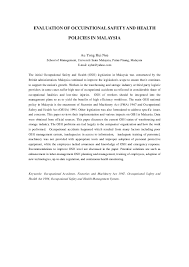 Electricity supply (successor company) act 1990. Pdf Evaluation Of Occupational Safety And Health Policies In Malaysia Hui Nee Au Yong Academia Edu