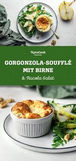 Blue Cheese Souflee With Pear Arugula Salad Recipe Pear Arugula Salad Food Recipes Arugula Salad