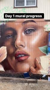 Day 1 mural progress. Super hot day today but I got a lot done. Just  throwing the paint