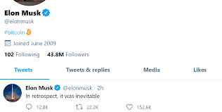 The price of the cryptocurrency fell almost 10% after the tesla mogul hinted on twitter that bitcoin is overvalued. Elon Musk Changes Twitter Profile To Bitcoin Tweets It Was Inevitable Btc Price Skyrockets Bitcoin News
