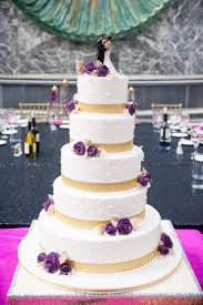 Five Tier White Gold And Purple Wedding Cake Purple Wedding Cakes Elegant Wedding Cakes Purple Wedding Cake