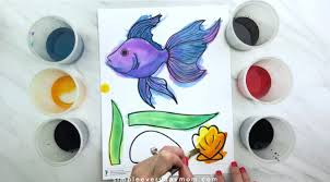 Draw wavy lines going from the dot to the edge of the paper. Easy Fish Painting For Kids