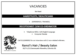 At salon sophia, we are proud to offer a flexible work environment with family values. Salon Job Vacancies In Sri Lanka Naturalsalons
