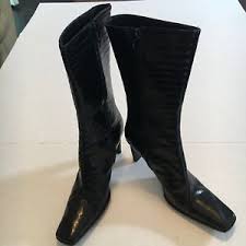 Details About Charles David Nathalie M Women Mid Calf Black Crocodile Leather Boots Zip Up 8