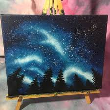 Glowing Milky Way Forest Acrylic And Glow In The Dark Paint On Canvas This Night Time Forest Scene Brings A G Night Sky Painting Night Painting Forest Painting