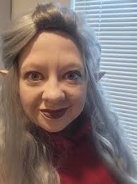 Woohoo, I finished modifying the dress for Eda! I'd started with a dress I  was happy with the cut and color of but it needed: -To be made sleeveless  -A torn slit