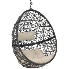 Sunnydaze Decor Caroline Resin Wicker Outdoor Hanging Egg Patio Lounge Chair With Beige Cushions Aj 727 The Home Depot Hanging Egg Chair Egg Swing Chair Swinging Chair