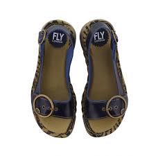 Fly London Tram Wedge Sandals Navy Leather | Rogerson Shoes