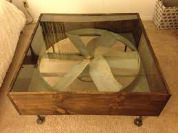 Vintage industrial coffee table storage shelf rustic solid mango wood metal legs handmade living room lounge furniture retro side end table h4homeshop. Close Up Of Industrial Fan Table Fan Decor Cart Coffee Table Industrial Coffee Table