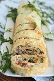 Herzhafte Pfannkuchenrolle Schinken Getrocknete Tomaten Frischkase Rucola Pikant Rezepte Snacks Fur Party Fingerfood