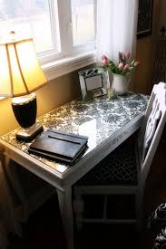 Computer desk pc table home office black white glass. Fabric Under Glass On A Writing Desk Furniture Projects Decor Furniture