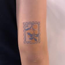 Orange Post Stamp Done With Tight 5rl 7rl And 7rs Vivpokes Sticknpokes Stamp Tattoo Tattoos Simplistic Tattoos