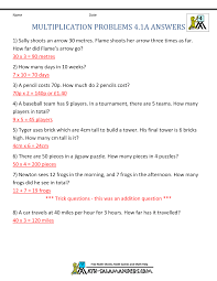 Division questions may have remainders which need to be interpreted e g. Multiplication Word Problems 4th Grade