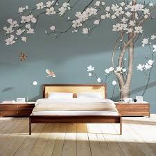Wallpaper With Birds And Flowers For Walls Una Grande Magnolia Albero Fiori Albero Wallpaper Parete Etsy Tree Wallpaper Bedroom Wall Wall Wallpaper