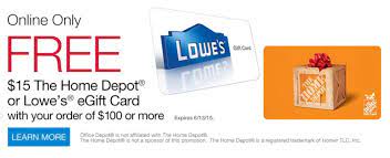 Enjoy good and cheap products as you save with this exclusive discount code: Office Max Office Depot Free 15 Lowe S Or Home Depot Gift Card With Purchase My Frugal Adventures