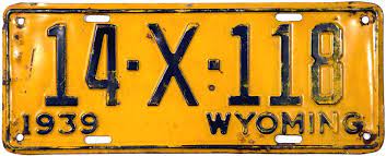 1939 Wyoming Trailer License Plate Wyoming License Plate Black Letter